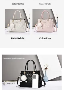 Detailed comparison of chic embossed tote bag colors with smartphone for size reference