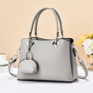Large light grey lychee texture tote bag with mini coin purse and adjustable shoulder strap