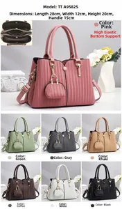 Detailed size chart for textured women handbag with dimensions 28x12x20cm in multiple colors