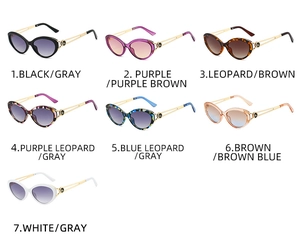 Detailed variety of seven stylish cat eye sunglasses with hollow metal temples
