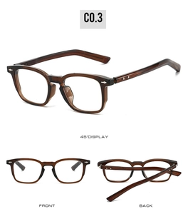Detailed views of tortoise shell square optical frames with silver metal rivets accents