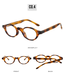 Retro TR90 blue light glasses in tortoise pattern shown from front, side and back views