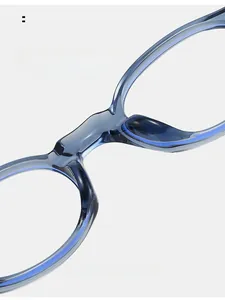 Macro view of blue translucent TR90 frames showing comfortable integrated nose pads