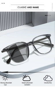 Detail of photochromic lenses changing color intensity under different UV light levels