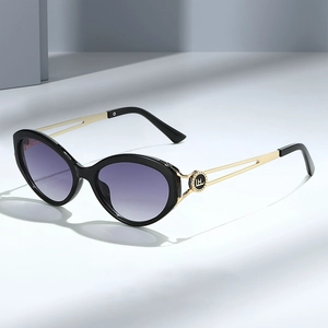 Cat Eye Sunglasses Women UV400 Protection Vintage Fashion Hollow Metal Temple Plastic Frame Gradient Lens