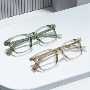 Classic TR90 anti-blue light glasses with rivet details in transparent green and tea colors