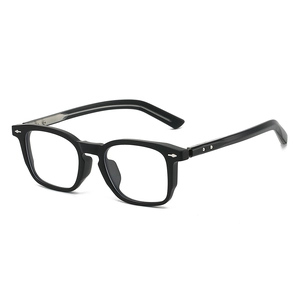 Classic black square full-rim TR frame glasses with silver arrow metal accents