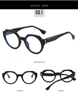 Detailed views of retro round cat-eye sunglasses with gold metal accents and clear lenses