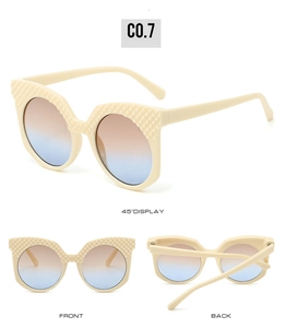 Creamy frame sunglasses with gradient lenses and textured temples in triple view