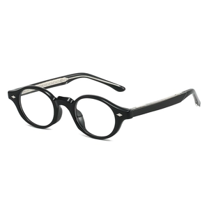 Classic retro round black glasses with metal rivets and blue light blocking lenses