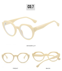 Detailed views of round cream sunglasses featuring golden temple hinges and a retro design