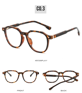 Detailed multi-angle view of vintage tortoise shell polygon glasses frames with blue light filter