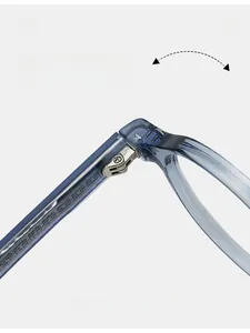 Detail view of durable metal hinge on blue transparent TR90 round glasses frames