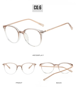 Three-angle views of round champagne eyewear frames showing front and back design details