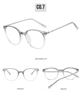 Multi-angle view of transparent grey round frames with slim temples and anti-slip tips
