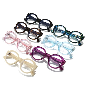 Fashionable retro round color-block sunglasses collection with thick frames and multiple colors