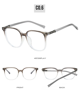 Detail view of square frames showing gradient grey finish and ornate metal temples
