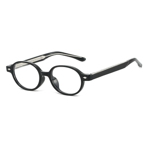 Classic black TR90 round frame glasses with vintage silver metal rivet accents