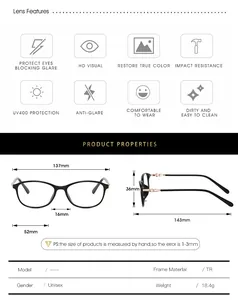 Detailed size chart and TR frame specifications for these vintage unisex eyeglasses