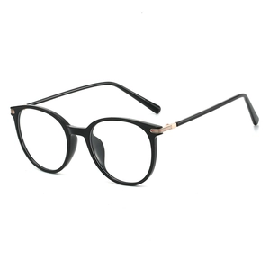 Classic round black eyeglasses frames with elegant gold hinges and red-white stripe detail