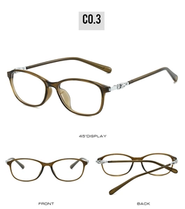 Three-view display of jelly brown translucent glasses frames with durable metal hinges