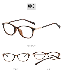 Three-angle views of retro tortoise shell eyeglass frames with gold metal temple details