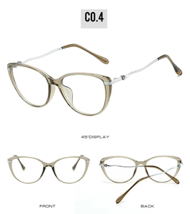 Cat-eye glasses frame in tawny finish with wavy silver metal temples and pin hinges