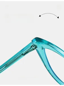 Detail des langlebigen Metallscharniers an der türkis-transparenten Cat-Eye-Brille