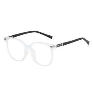 Retro oversized square eyeglasses with translucent frames and silver cross detail