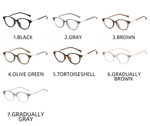 Detailed grid showing seven color variations of vintage round anti-blue light glasses