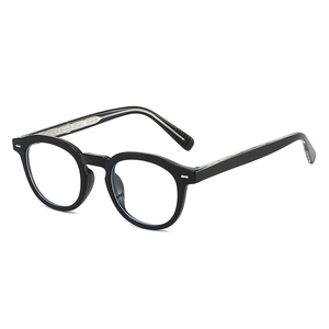 Classic black round TR90 frame eyeglasses with silver rivets and blue light filter