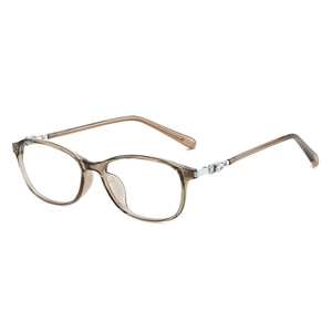 Retro translucent amber round frame eyeglasses with elegant silver metal hollow decoration