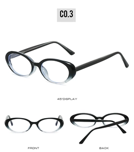 Detailed multi-angle views of grey gradient cat-eye glasses frames with spring hinges