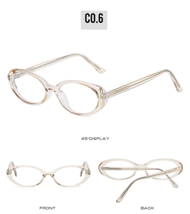 Multi-angle views of champagne transparent cat-eye glasses frame with metal spring hinges