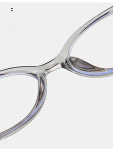 Detail of comfortable integrated nose pads on transparent cat-eye glasses frames