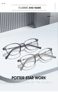 Detail of minimalist eyewear frames with floral metal hinges on white artistic podiums