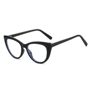 Klassische glänzende schwarze Cat-Eye-Brillenfassung mit Blaulichtfilter-Gläsern und Feder