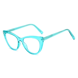 Moderner, türkiser, transparenter Cat-Eye-Brillenrahmen aus leichtem Acetat-Material