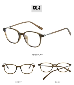 Detailed view of brown retro round glasses with silver flower metal hinges from three angles