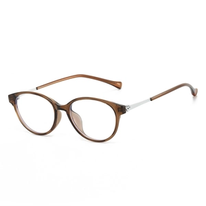 Classic round frame blue light blocking glasses in translucent brown and silver metal