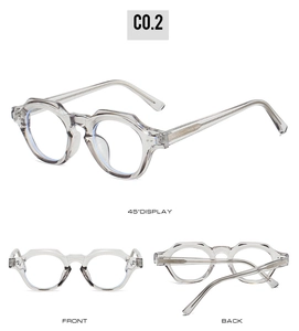 Vues détaillées des lunettes épaisses gris transparent avec charnières métalliques robustes