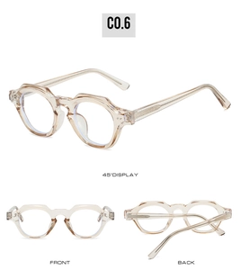 Vue multi-angles détaillée des lunettes géométriques champagne à filtre de lumière bleue