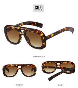 Detailed three-way view of tortoise shell oversized sunglasses with gradient brown lenses