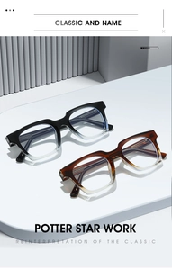 Detail of square gradient acetate eyewear frames on a minimalist geometric pedestal