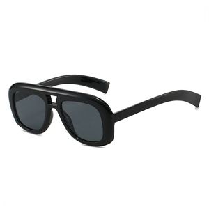 Classic black oversized flat top sunglasses with thick frame and dark grey lenses