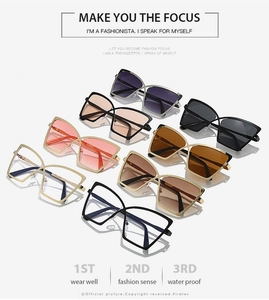 Grille détaillée de lunettes de soleil œil-de-chat surdimensionnées en plusieurs coloris