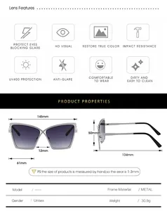Tableau des tailles pour lunettes de soleil rétro monture métal et verres violets dégradés