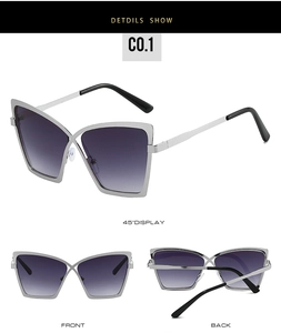 Vues détaillées sous plusieurs angles de lunettes chat argentées avec verres dégradés violets