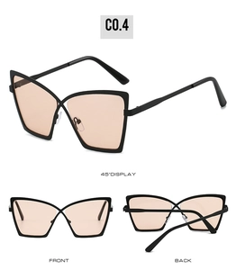 Vues détaillées de lunettes de soleil œil-de-chat avec verres orange et monture noire