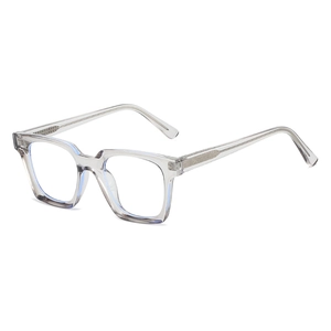 Transparent grey square anti-blue light glasses with metal reinforced temples